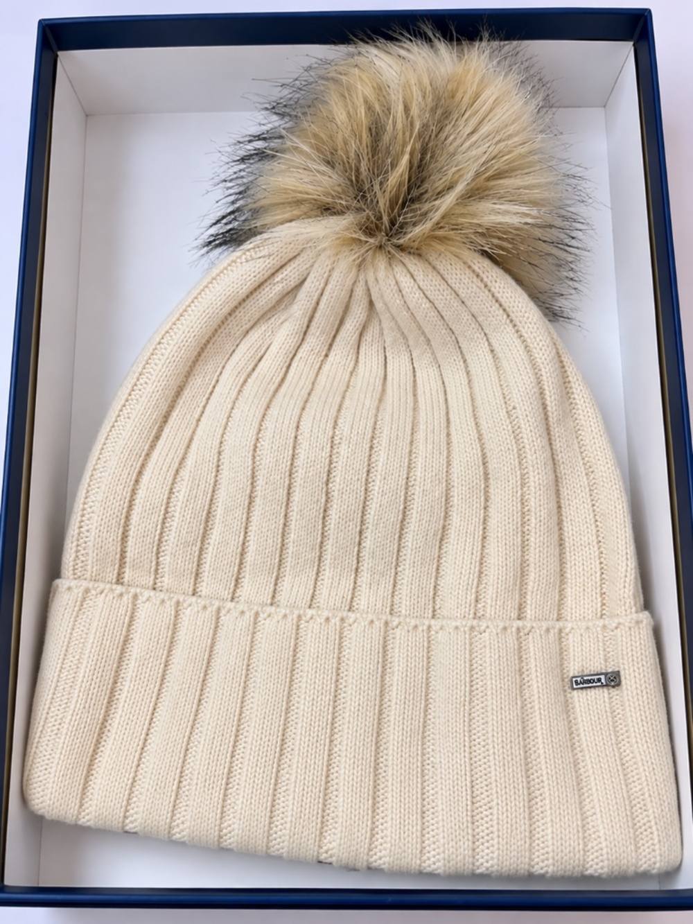 NWT. DUBARRY of Ireland Chalk Knit Beanie with faux fur pom pom
